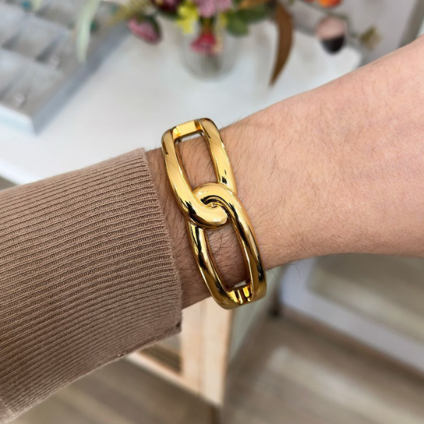 Bracelete Karina maxi elos ouro em semijoia com verniz italiano - Imagem 2