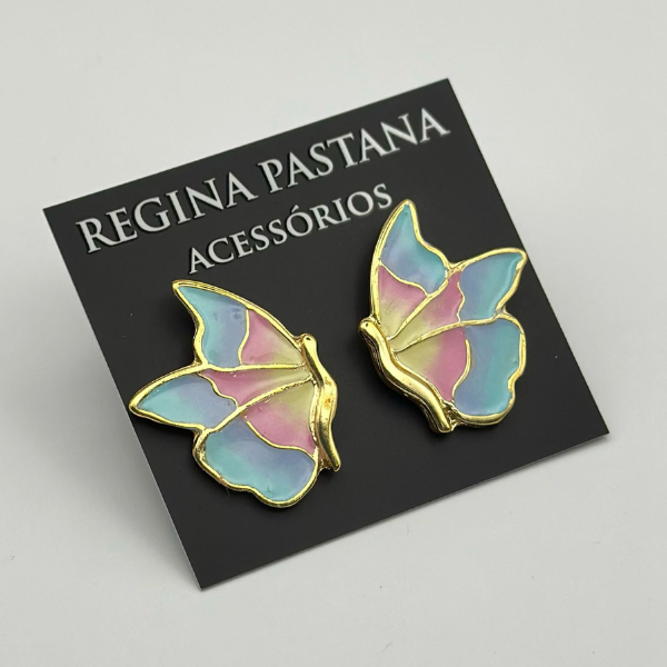 Brinco Borboleta Média – Pintado à Mão com Banho Cataforético - Imagem 2
